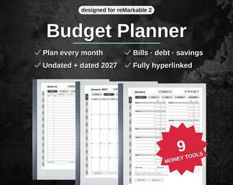 Budget Planner for reMarkable 2 | Monthly Budget, Bill Calendar, Debt Snowball, Sinking Funds | Undated + 2027 Hyperlinked PDF