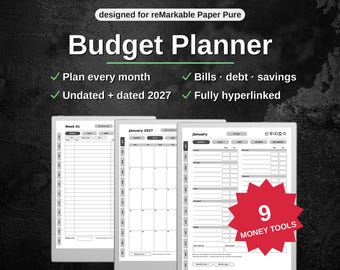 Budget Planner for reMarkable Paper Pure | Monthly Budget, Bill Calendar, Debt Snowball, Sinking Funds | Undated + 2027 Hyperlinked PDF