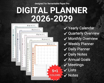 Minimalist Digital Planner reMarkable Paper Pro, 2026 2027 2028 2029 Templates for reMarkable RMPP Color Organization meeting notes