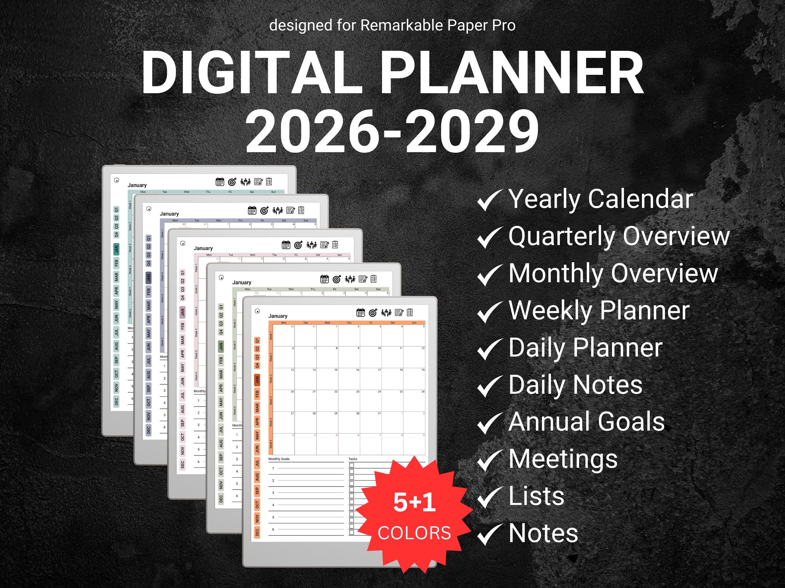 Minimalist Digital Planner Remarkable Paper Pro, 2026 2027 2028 2029 ...