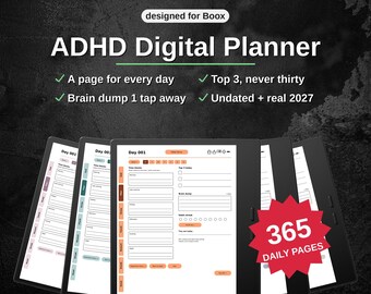 ADHD Digital Planner for Boox | 459 Pages, a Page for Every Day | Undated + 2027 | Time Blocking, Hyperlinked PDF