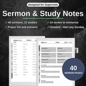 Sermon & Study Notes for Supernote | Prayer List, Answered Prayers, Reading Plan | Undated Hyperlinked PDF