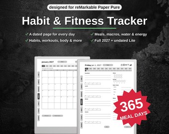 Habit & Fitness Tracker 2027 for reMarkable Paper Pure | Daily Meal Log, Habit Grids, Workout 75-Day Challenge | Hyperlinked PDF