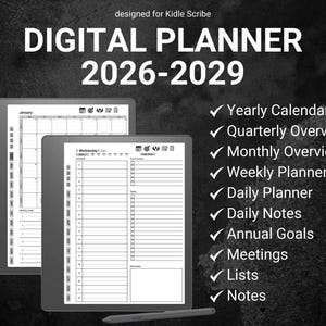Minimalistischer Digitaler Planer Kindle Scribe 2026 2027 2028 2029 Vorlagen Planer Organisation Jährliche Ziele Meeting Notizen