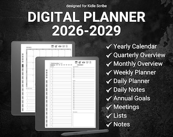 Minimalist Digital Planner Kindle Scribe 2026 2027 2028 2029 Templates Planner Organization Yearly Goals Meeting notes