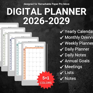 Minimalist Digital Planner reMarkable Paper Pro Move, 2026 2027 2028 2029 Templates for reMarkable RMPP Color Organization meeting notes