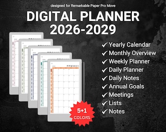 Minimalist Digital Planner reMarkable Paper Pro Move, 2026 2027 2028 2029 Templates for reMarkable RMPP Color Organization meeting notes