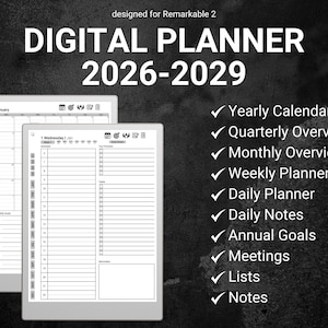 Minimalist Digital Planner reMarkable 2 2026 2027 2028 2029 Templates Planner Organization Yearly Goals Meeting notes