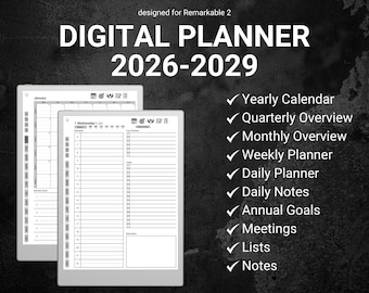 Planner digitale minimalista reMarkable 2 2026 2027 2028 2029 Modelli Planner Organizzazione Obiettivi annuali Appunti delle riunioni