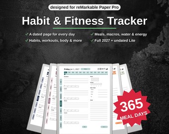 Habit & Fitness Tracker 2027 for reMarkable Paper Pro | Daily Meal Log, Habit Grids, Workout 75-Day Challenge | Hyperlinked PDF