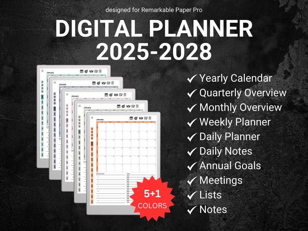 Minimalist Digital Planner Remarkable Paper Pro, 2025 2026 2027 2028 ...
