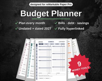 Budget Planner for reMarkable Paper Pro | Monthly Budget, Bill Calendar, Debt Snowball, Sinking Funds | Undated + 2027 Hyperlinked PDF