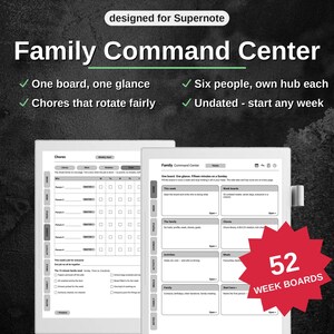 Centro di comando familiare per Supernote / Bacheche settimanali, hub personali e una rotazione equa delle faccende domestiche / PDF con collegamento ipertestuale