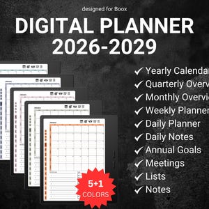 Minimalistische digitale planner Boox 2026 2027 2028 2029 Sjablonen Planner Organisatie Jaardoelen Vergadernotities
