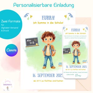 Convite para matrícula escolar digital e para impressão - Modelo Canva para autoedição - Cartão de matrícula escolar menino - Volta às aulas, aluno