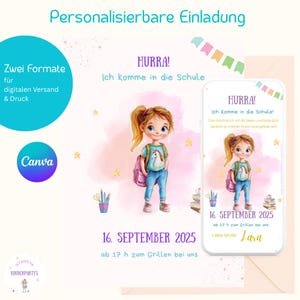 Convite para matrícula escolar digital e para impressão - Modelo Canva para autoedição - Cartão de matrícula escolar para meninas - Volta às aulas, aluno