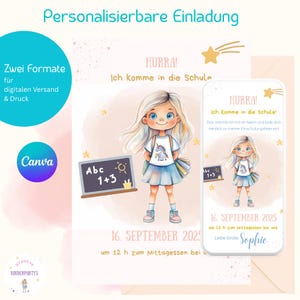 Convite para matrícula escolar digital e para impressão - Modelo Canva para autoedição - Cartão de matrícula escolar para meninas - Volta às aulas, aluno