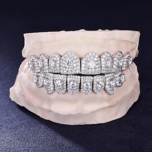 Custom Flawless Honeycomb Grillz Set with Real S925 Sterling Silver VVS Moissanite Pass diamond tester Personalised Rapper Gift for Him