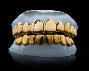 Custom Gold Grillz Dental (NPG-gold plated in 24k) Solid NPG Dental Gold Substitute Perm Cut/Deep Cut Solid Gold Grillz Teeth Caps