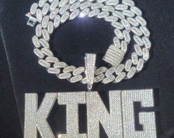 Custom Name Letter Pendant Necklace with free Rope Chain - Big Iced Out Charm Bling Personalized Jewelry Birthday Gifts for Him