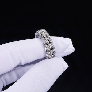 Anillo de eslabones cubanos con hielo para mujer y hombre / Joyería de hip hop con diamantes de circonita cúbica personalizables / Alianza de compromiso de plata de ley y oro amarillo