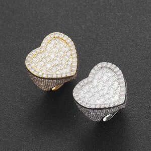 Gold Plated Step-Cut Multicolor CZ Ring | Hip Hop Style Jewelry for Men & Women | Heart Design Ring Hip Hop Jewelry Customizable Luxury Gift
