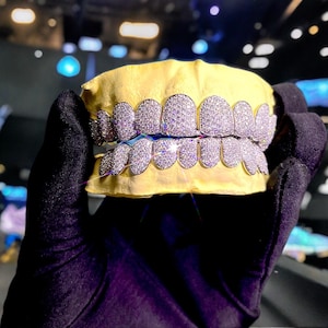 Custom Fit Grillz in Gold or 925 SILVER  handset Full Burstdown VVS Moissanite Honeycomb Setting iceout Grillz by Gift for Him