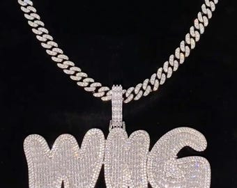 Custom Hip Hop Nameplate Necklace | Iced Out Baguette CZ Pendant | Rap Jewelry Gift for Him Her Boyfriend Girlfriend With Free Rope Chain