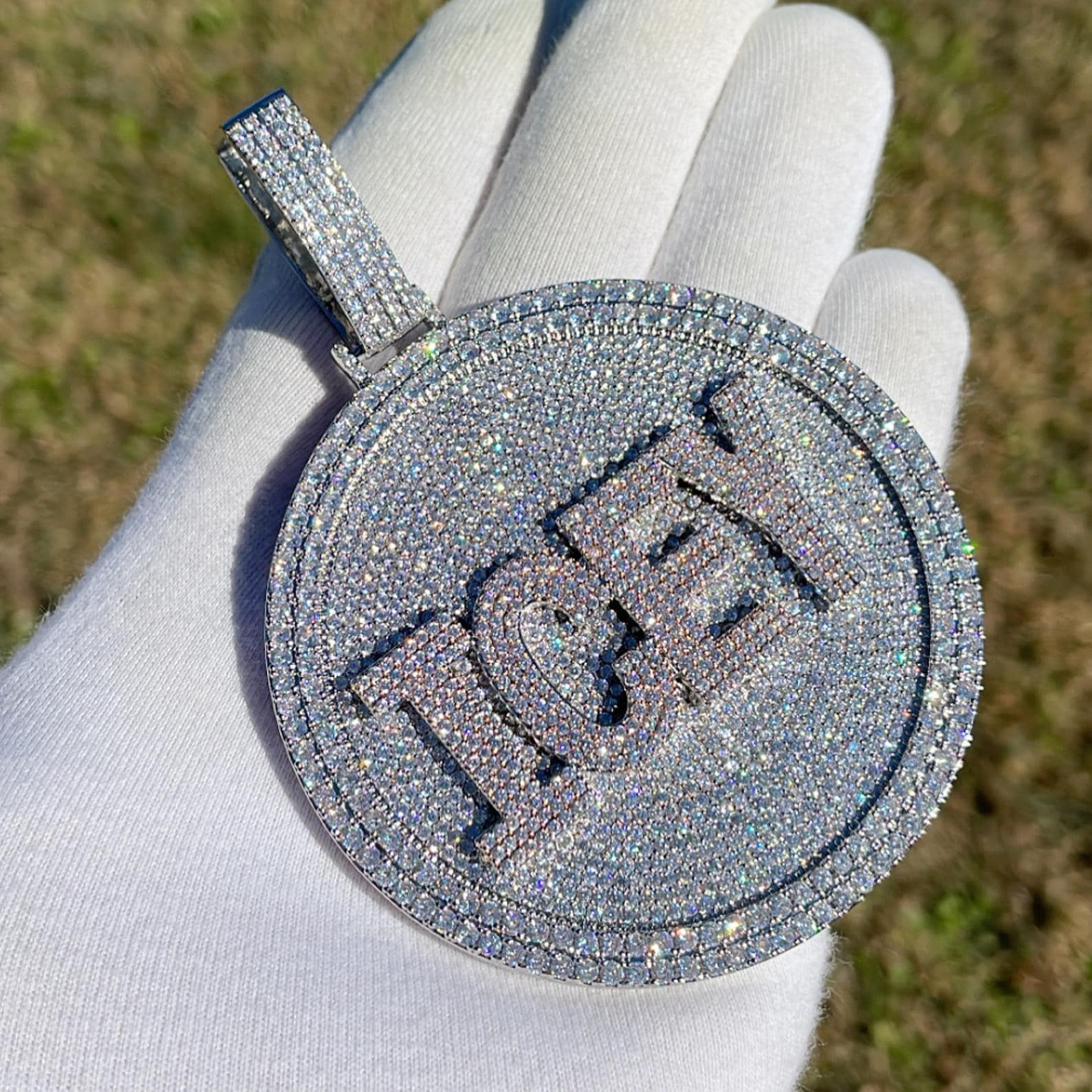 Custom Men's Iced Out  Pendant Thick Bubble Letter Engraved Name Plate Necklace with Micro Pave Prong, Hip hop Jewelry free Chain Included