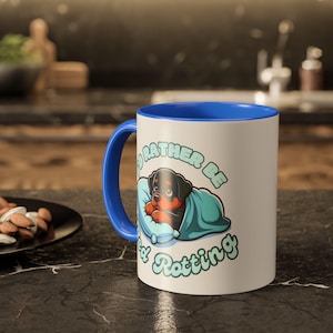 Colorful Rottweiler Lover Mug, I'd Rather Be Bed Rotting, Cozy Gift for Pet Lovers, Cute Coffee Cup for Dog Owners, Fun Animal Mug