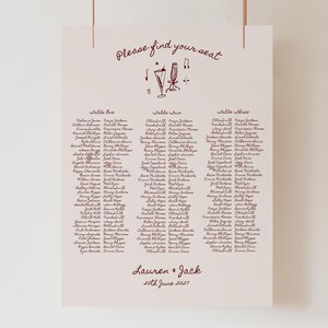 Handwritten Seating Chart for Long Tables: 3 Tables Wedding Sign (Digital Template)