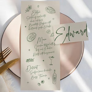 Menú de boda y tarjeta de nombre: Ilustraciones italianas originales dibujadas a mano (descarga digital) 002