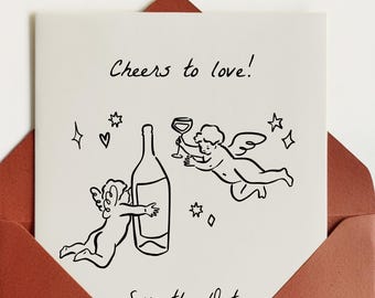 Whimsical Save the Date Template, Quirky Hand Drawn Wine Illustration, Cheers to Love Fun Save the Date Template