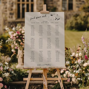 Doodle Seating Chart | Hand Drawn Editable Wedding Sign Template | Wedding Signage | Whimsical Table Plan Sign Chart | Fun Party Templates