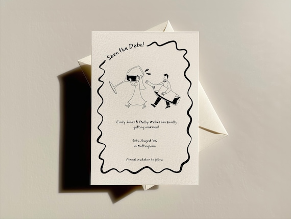 Wine Lovers Save the Date: Fun Hand-Drawn Wedding Invitation (Digital Template) 001