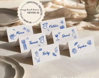 Sjabloon gepersonaliseerde plaatskaarten: Grieks bestemmingshuwelijksdecor 006