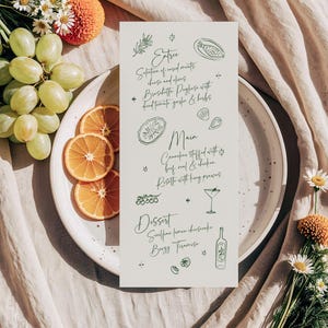 Italian Handwritten Menu for Destination Weddings | Hand Drawn Dinner Menu Template | Unique Place Settings for Weddings