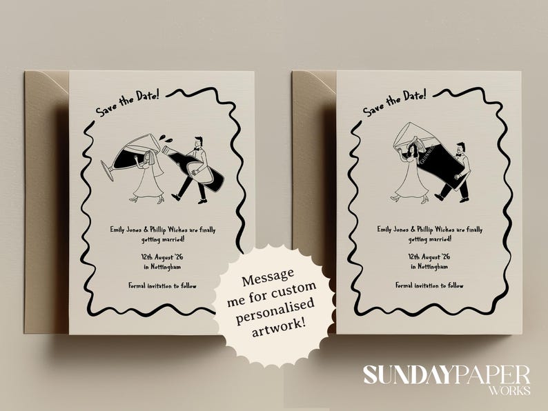 Wine Lovers Save the Date: Fun Hand-Drawn Wedding Invitation (Digital Template) 001 image 4