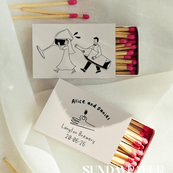Plantilla de caja de cerillas personalizada, divertido recuerdo de boda personalizado (descarga editable) 001