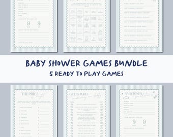 Stripes Baby Shower Games Bundle: Blue Printable Games Templates (Digital Download) BS02
