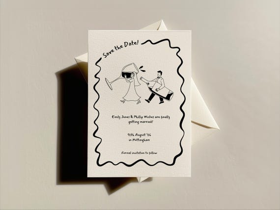 Wine Lovers Save the Date: Fun Hand-Drawn Wedding Invitation (Digital Template) 001
