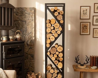 Firewood Rack, Log Holder, Wood Storage, Fireplace Stand, Modern Indoor Decor