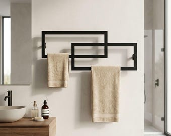 Modern Geometric Towel Rack, Minimalist Bathroom Organizer, Contemporary Steel Decor