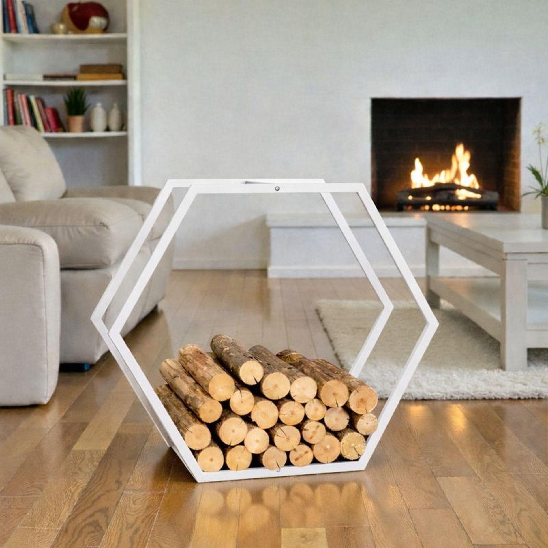 Modern Metal Firewood Rack, Geometric Log Holder, Indoor Fireplace Wood ...