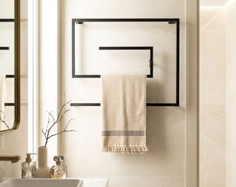 Geometric Metal Towel Rack, Wall Mounted Minimalist Bathroom Organizer