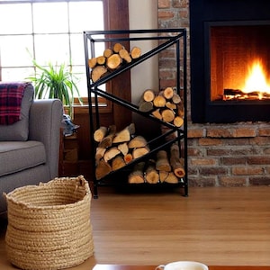 Modern Indoor Firewood Rack,Metal Log Holder, Minimalist Fireplace Storage, Stylish Wood Stacker