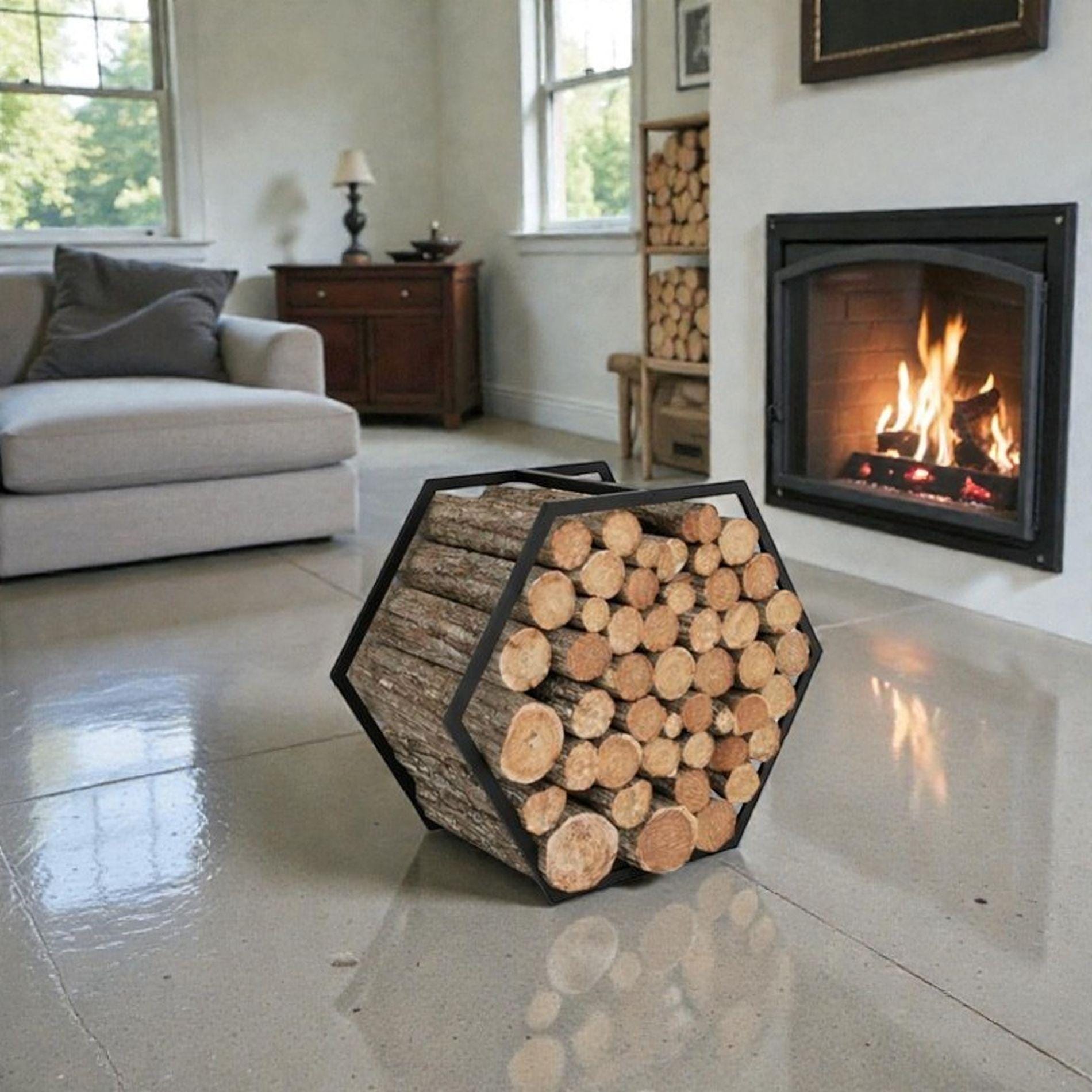 Modern Metal Firewood Rack, Geometric Log Holder, Indoor Fireplace Wood ...