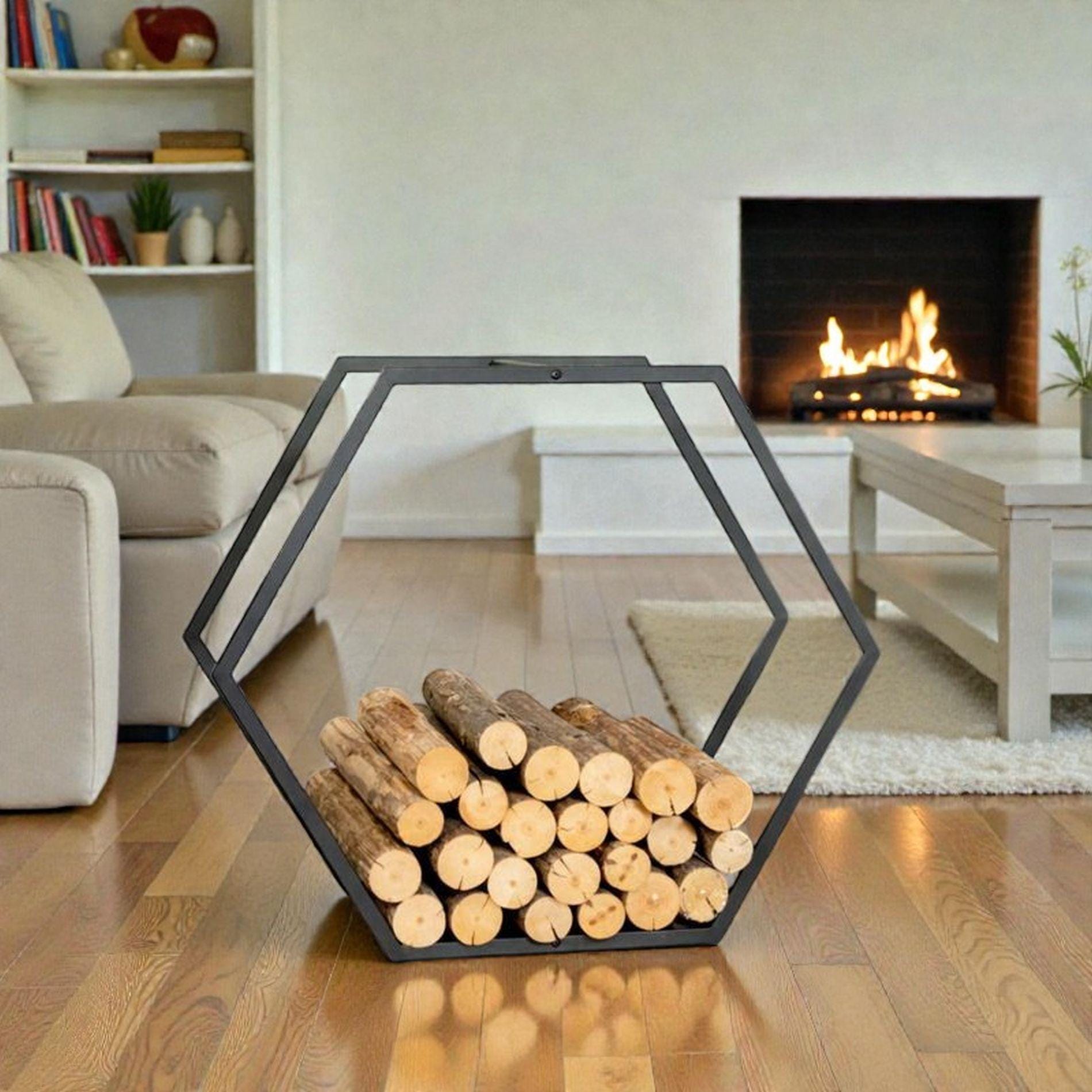 Modern Metal Firewood Rack, Geometric Log Holder, Indoor Fireplace Wood ...