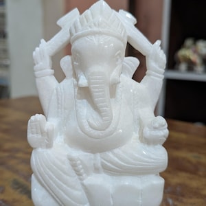 Estatua de Ganesh en mármol blanco, 5 pulgadas de altura, ídolo artesanal para templo, hogar, regalo de Diwali.