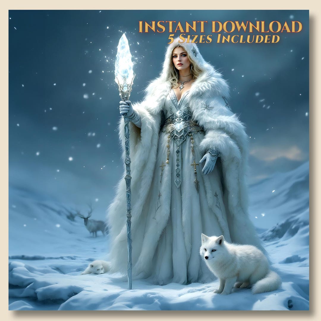 Mystical Winter Art Woman Poster Queen Wall Print - Ice Oracle of the ...